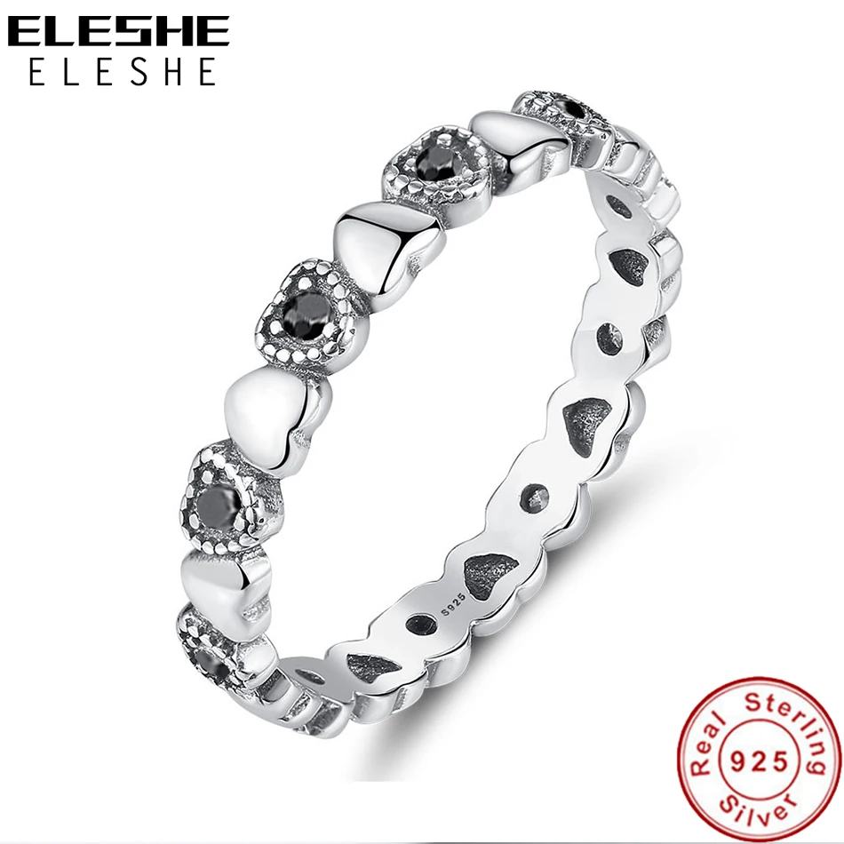 ELESHE 2019 New Fashion Women Finger Rings Clear CZ Crystal Heart Wedding Ring Female 925 Sterling Silver Ring for Women Jewelry