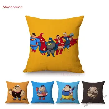 

Ironic Funny Spoof Fat Superheroes Princess Comic Cartoon Home Decorative Sofa Pillow Cover Cute Obesity Hero Cushion Cover Case