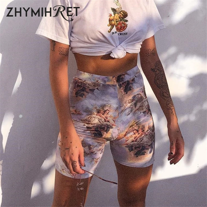 ZHYMIHRE милые шорты с принтом Амура и высокой талией женские сексуальные трусы