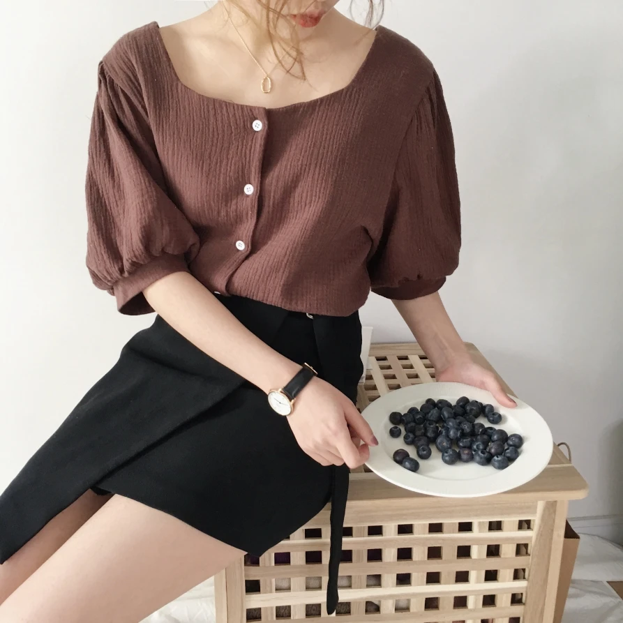 Mujer tops y blusas de verano harajuku coreano de moda de superior tendencia color sólido camisa mujeres|Blusas y camisas| - AliExpress