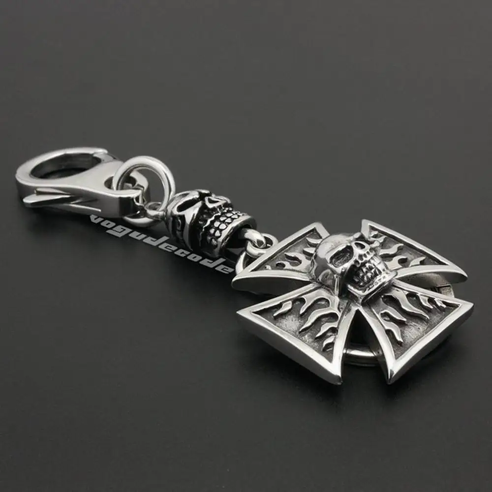 

Unique 316L Stainless Steel Flame Skull Mens Biker Rocker Keychain 6R002KC-3P3