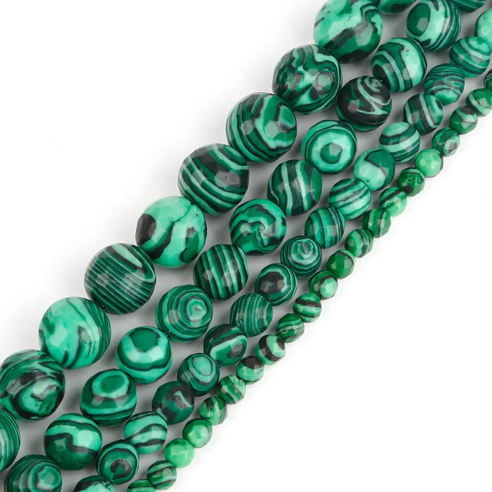 

New Synthetic Stone Green Malachite Round Faceted Loose Beads 15" Strand 4 6 8 10 MM Pick Size For Jewelry Making