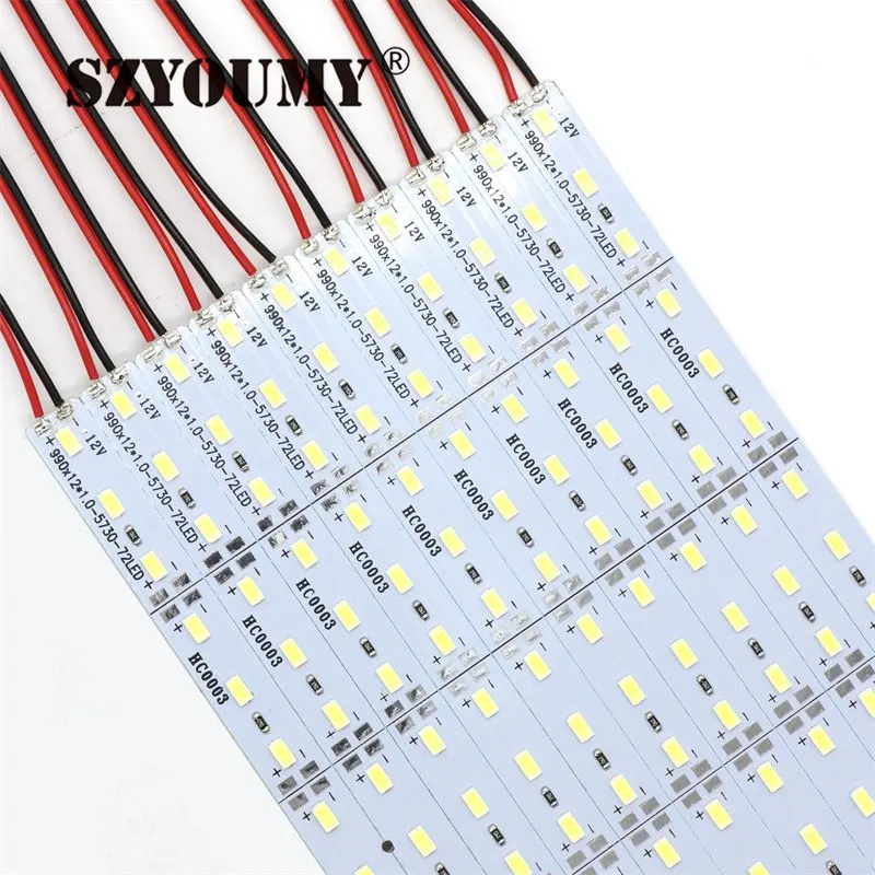 SZYOUMY 500 м/лот 100 см 1 м DC 12 В 5730 SMD 72 светодиодный светильник с жесткой полосой с корпусом из ПК алюминиевого сплава Жесткая светодиодная лента