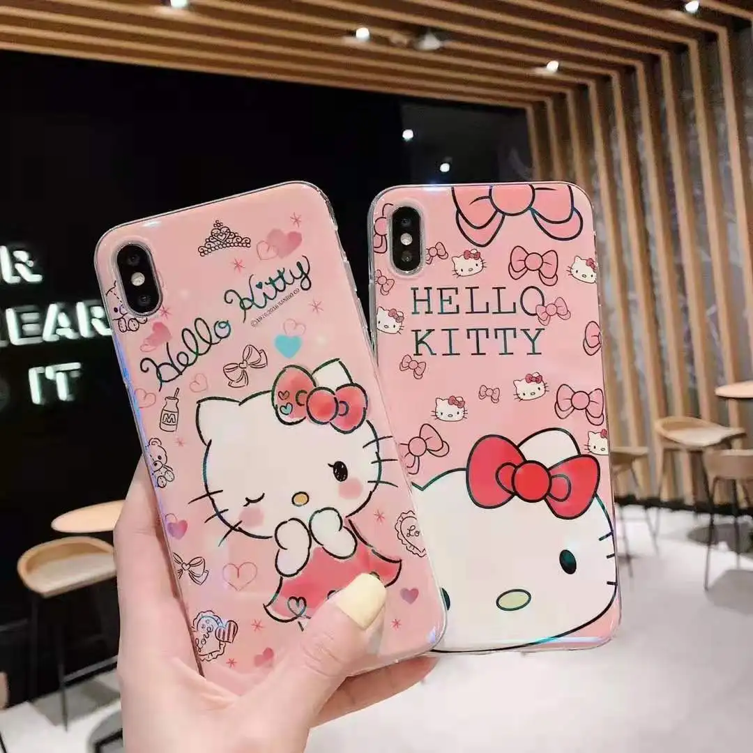 

Classic cute cartoon Cathy cat Blu-ray tpu soft shell for iphone 6 6s 7 8 plus x xs xr max plus flower playful art back cover