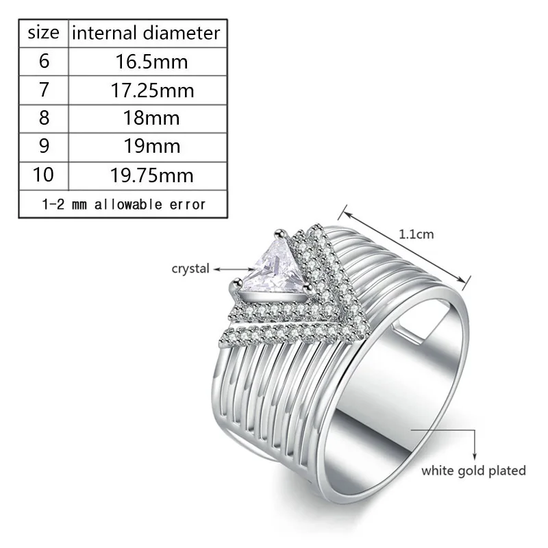 SINLEERY Роскошные треугольные женские кольца с кристаллами, 8 слоев, широкие кольца, серебро, розовое золото, модные свадебные украшения для помолвки, JZ088 SSH