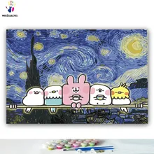DIY цветные картинки по номерам с цветами Мультфильм версия Звездное изображение неба Рисунок Живопись по номерам Обрамленный дом