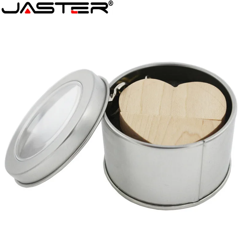 JASTER(10 шт бесплатный логотип) деревянный Любовь Сердце USB+ металлическая коробка usb флэш-накопитель сердца Флешка 4GB16GB 32GB 64GB логотип клиента