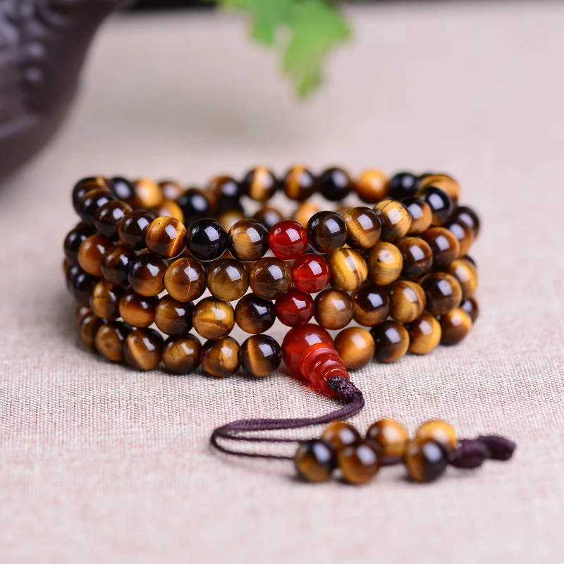 Genuine Tiger Eye Mala Tibetan Mala Yellow Dzambhala Prayer Rosary