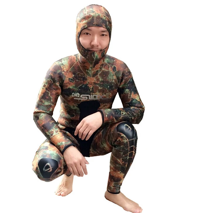 SLINX 1402 5mm Neoprene Camouflage Men Two Pieces Scuba Diving Suit Snorkeling Spearfishing Fishermen Swimwear Wetsuit Hooded SLINX 1402 5mm Neoprene Camouflage Men Two Pieces Scuba Diving Suit Snorkeling Spearfishing Fishermen Swimwear Wetsuit Hooded