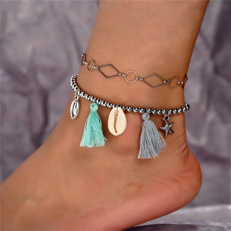 

2019 Seashell Tassel Anklets For Women Stone Beads Sea Shell Anklet Bohemian Bracelets On Leg Ocean Beach Jewelry Gift