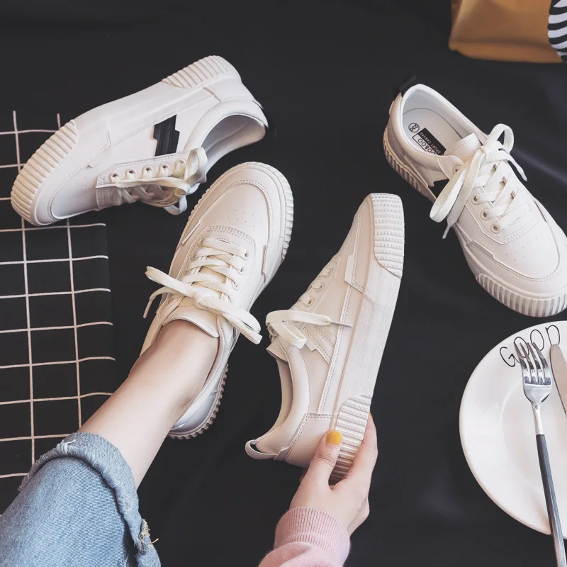 US $20.02 Women Shoes 2019 Autumn New Fashion Trend Comfortable Leather Shoes Flats Casual White Shoelace LowTop Shoes Women