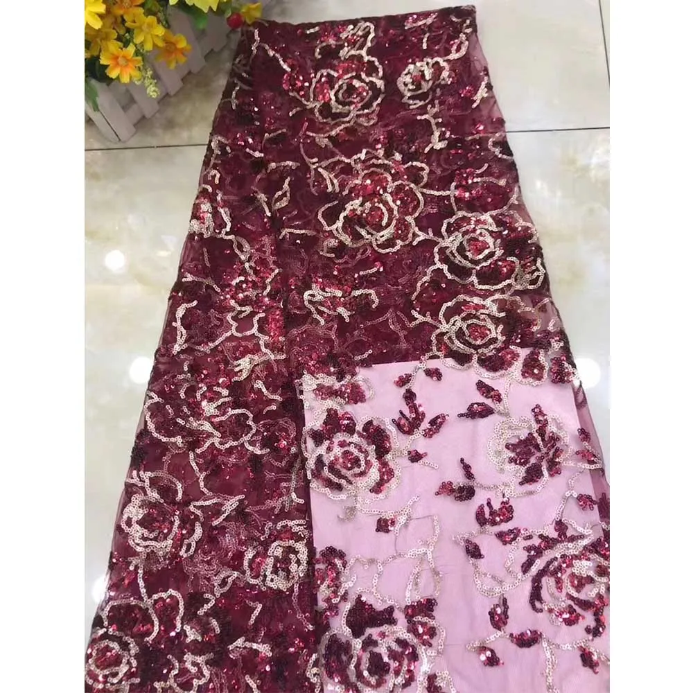 Африканская кружевная ткань вышитая кружевная ткань в нигерийском стиле Высококачественная французская Тюлевая кружевная ткань для коричневого цвета женское платье - Цвет: HOT RED