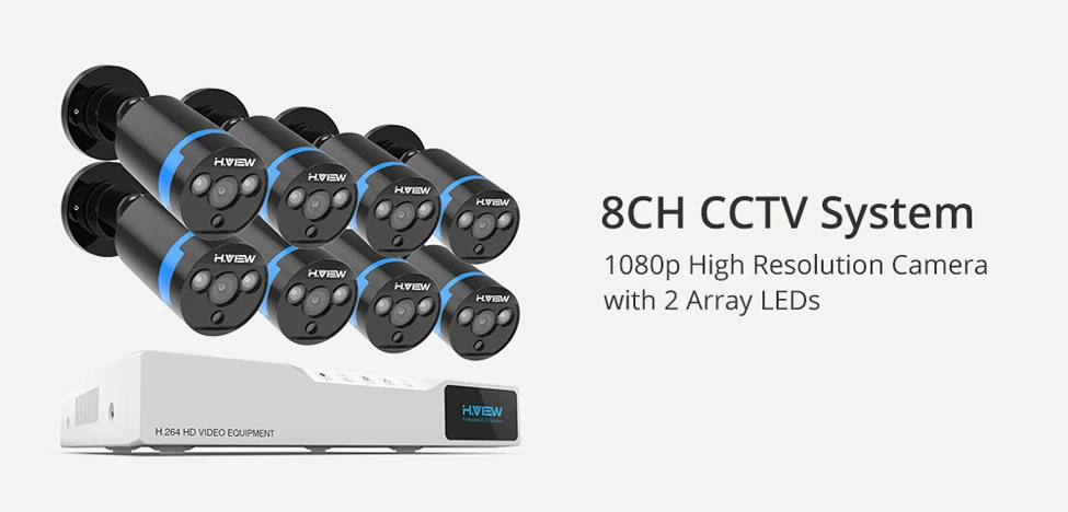 8820Q3AM H.View Security Camera System 8ch CCTV Surveillance Kit 8 pcs 1080P CCTV Camera 2.0MP Outdoor Camera Surveillance Kit No HDD