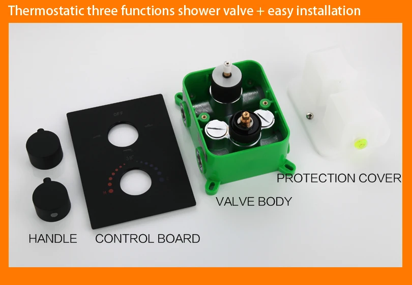  C&C Bathroom Shower Faucet Valve Thermostatic Mixing Tap 3 Way Concealed Easy-mount Box 2 Handles M