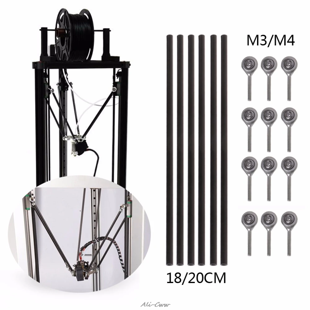 6 шт для Kossel Delta 18/20 см M3/M4 винты 3D-принтеры Запчасти параллельно манипулятор рыбий глаз угольный стержень