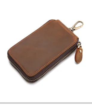 

Vintage Men Door Car Key Crazy Horse Genuine Leather Key Wallets Bag Car Keychain Housekeeper Key Holders 2 Color #K013