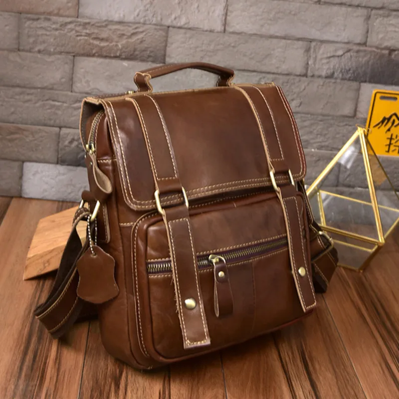 Модный ретро портфель из воловьей кожи, Мужская Вертикальная деловая сумка из натуральной кожи, мужская сумка, сумка на плечо, сумка-мессенджер - Цвет: light brown1