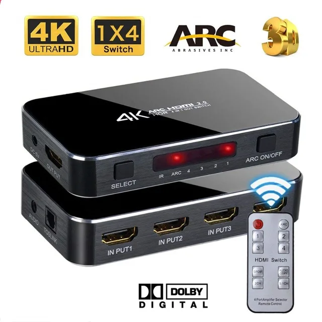 Special Offers HDMI2.0 Switch ARC 4K HD 4 Port 4K x 2K Audio Optical TOSLINK HDMI with IR Remote for Mackbook HDTV Laptop XBOX 360 PS4