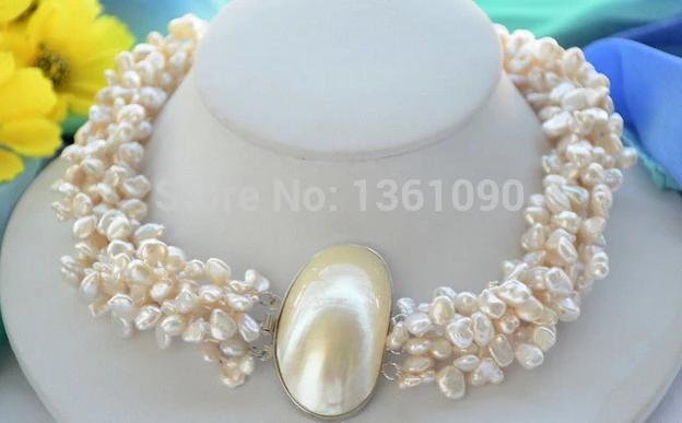 

000186 6strands 7mm white BAROQUE lamina KESHI REBORN PEARL NECKLACE AAA