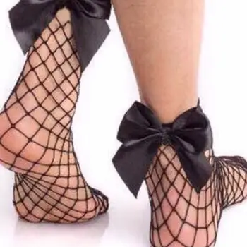 

New Fashion Women Ruffle Large Casual Fishnet Ankle High Socks Bow Tie Back Mesh Lace Fish Net Short Socks