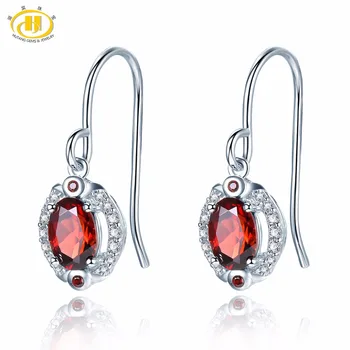 

Hutang Stone Jewelry Natural Red Garnet and Similar Diamond Earrings Solid 925 Sterling Silver Fine Fashion Gemstone Jewelry New
