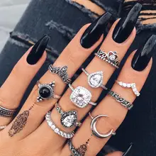 Bohemian Vintage 12 Pcs/set Women Fashion Rings Oval Gems Crown Geometric Crystal Carved Silver Finger Ring Set Jewelry Gifts Bohemian Vintage 12 Pcs/set Women Fashion Rings Oval Gems Crown Geometric Crystal Carved Silver Finger Ring Set Jewelry Gifts