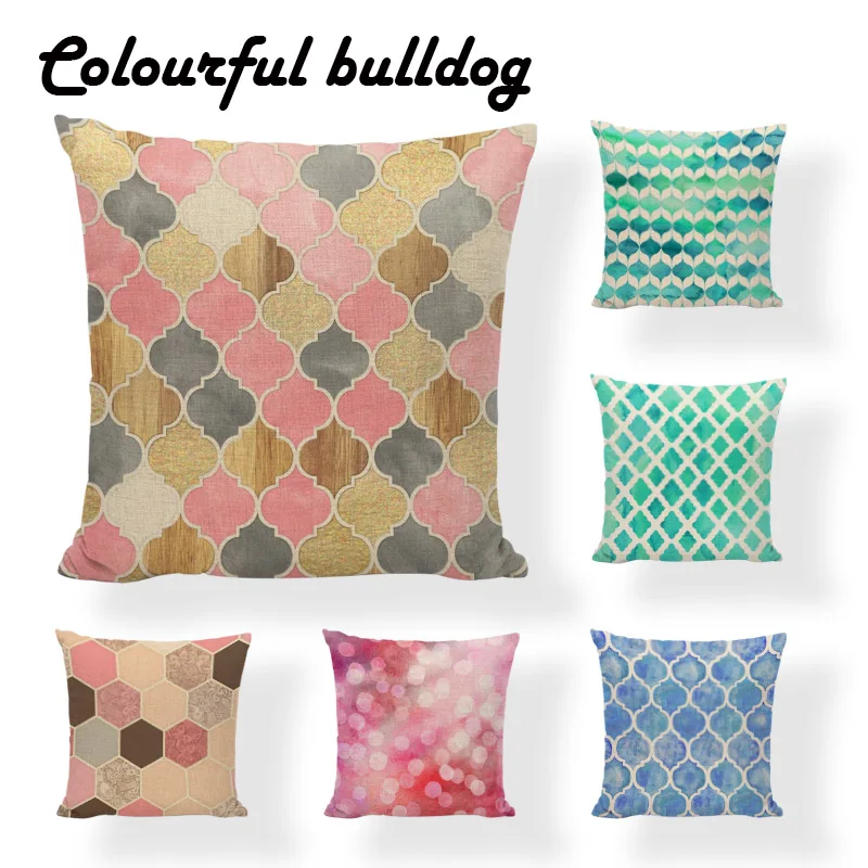 

Creative Geometry Cushion Cover Beauty Scales Linen Pillow Case Blue Pink Yellow Gray Colorful Decorative Throw Pillows Cojines