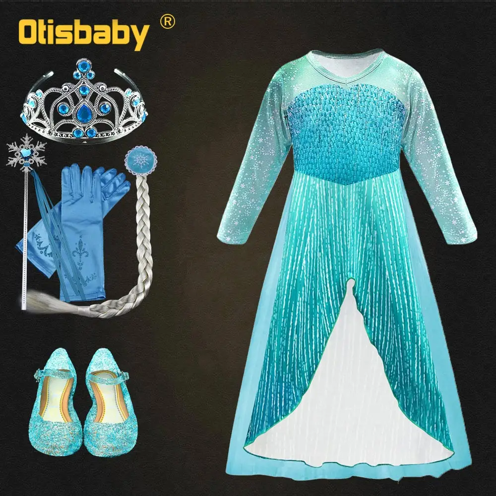 

Snow Queen Elsa Anna Dress for Girls Halloween Elsa Costume Disguise Child Elza Dress Party Christmas Girls Clothing Shoes Wig