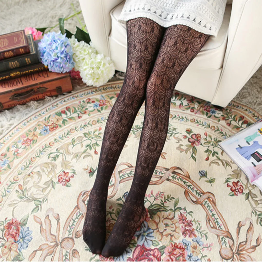 

Ladies Women Flower Floral Lace Hollow ventilate Pantyhose Long Stocking Tights