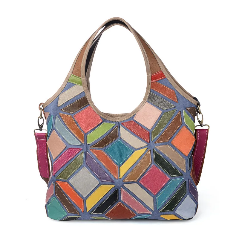 

2018 Genuine Leather Women Handbags Luxury Designer Messenger Bags For Ladies Patchwork Hobo Tote Shoulder Bag For Female ZY13