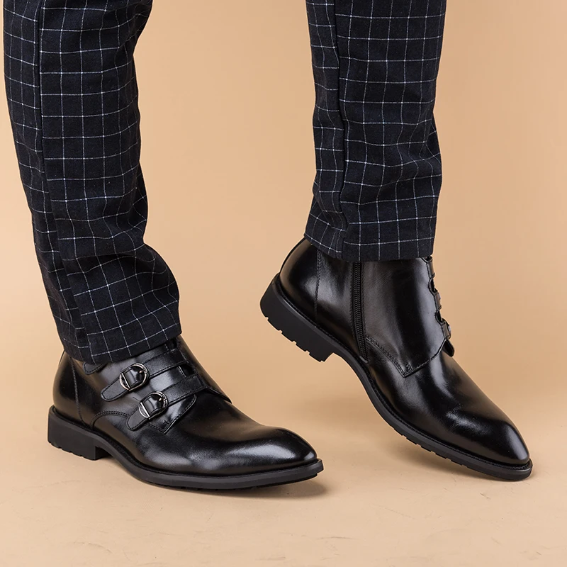 Pjcmg высокое качество Мужские ботинки черный/красный Туфли с ремешком и пряжкой ботильоны Водонепроницаемый резиновая Повседневное Пояса из натуральной кожи оксфорды платье для Мужские ботинки