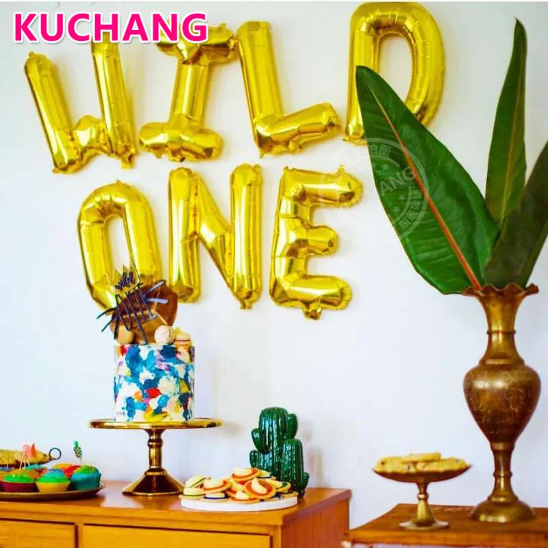 

7pcs/lot 16Inch WILD ONE Letter Aluminum Foil Balloon Banner Rose Gold Boy Baby Shower 1st Birthday Party Monster Theme Decor