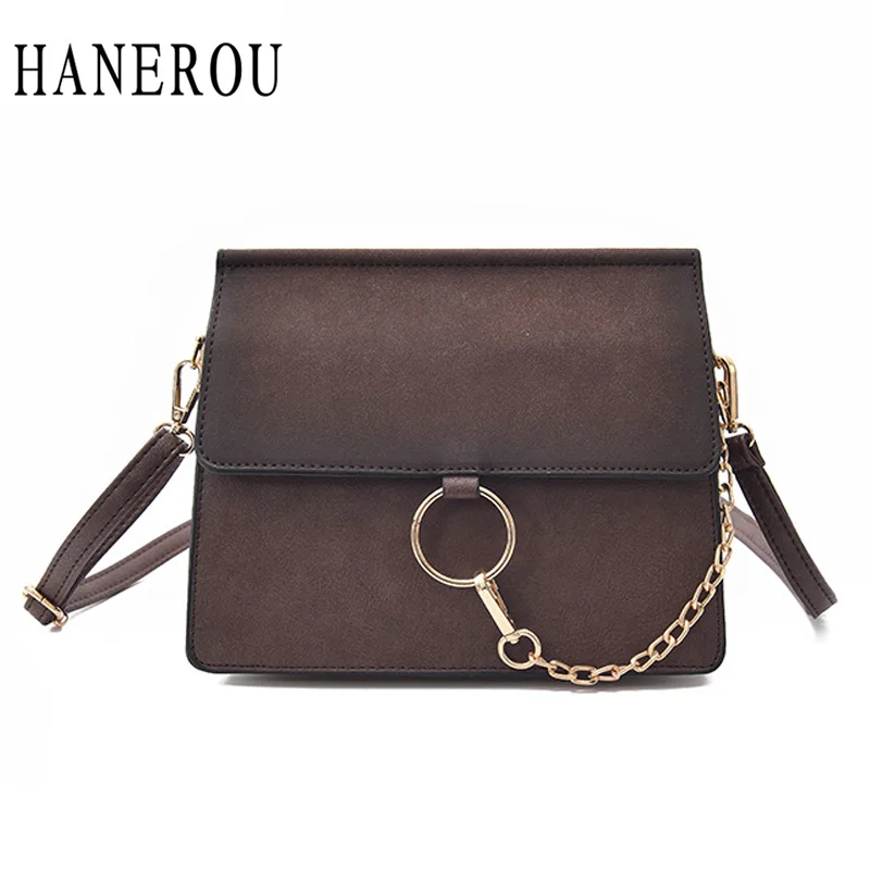 

HANEROU Women Ring Chain Shoulder Bags For Girls Messenger Bag Plaid Ladies Spring Leather Bags Bolsa de Mensajero Para Mujer