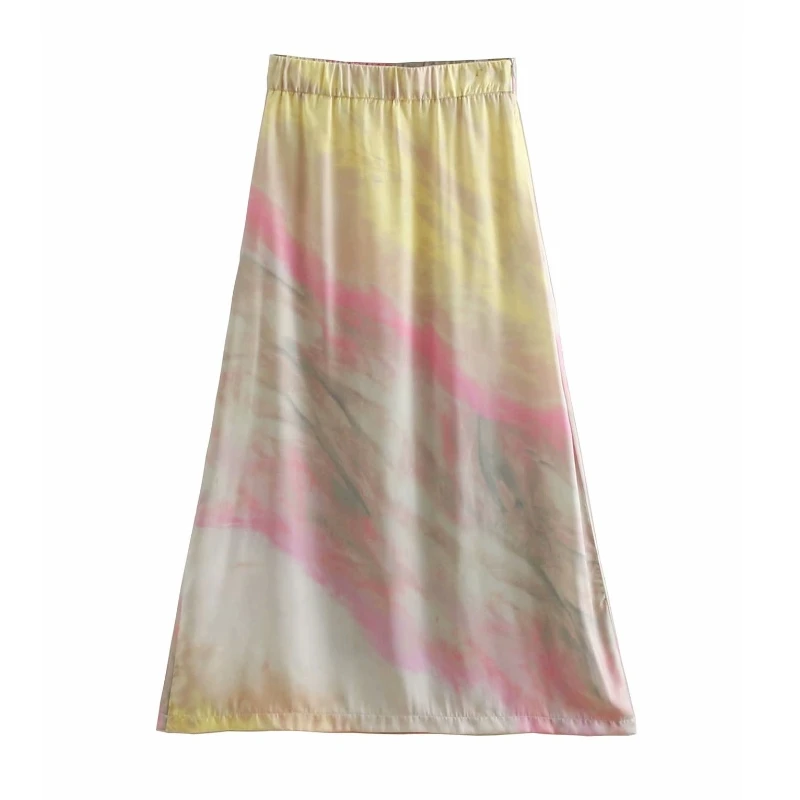 

New Women fashion tie dyed printing midi skirt faldas mujer ladies sweet side zipper casual chic mid-calf skirts QUN259