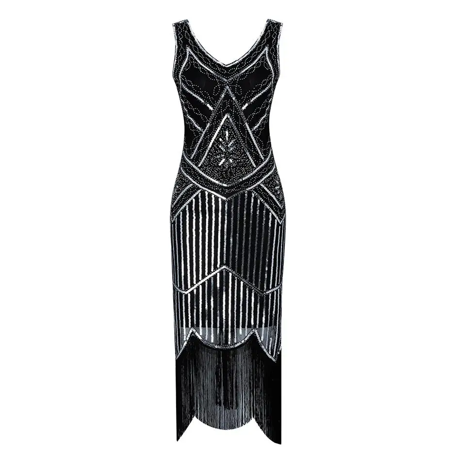 

Newest Celebrity Party Bodycon Dress Women Sleeveless V-Neck Sequin Elegant Sexy Night Out Club Tassel Dress Women Vestidos