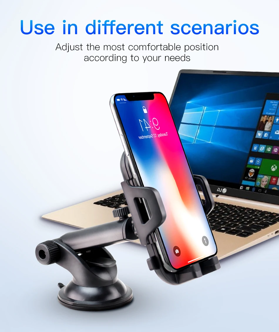 !ACCEZZ Adjustable Car Phone Holder Support Bracket Universal 4.0-6.0 inch Phone Auto Lock Glass Center Control Stand For iphone (10)