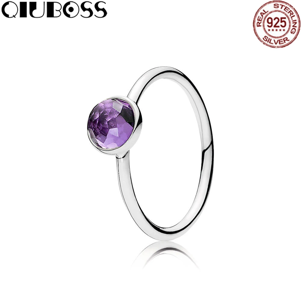 

QIUBOSS 100% Sterling silver 191012SAM FEBRUARY DROPLET RING Original Women wedding Fashion Jewelry Holiday Gift