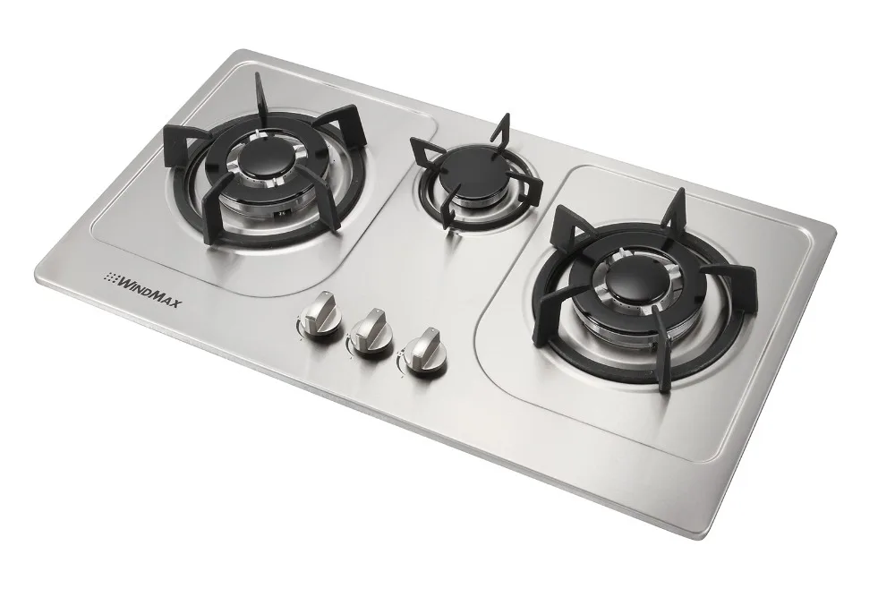 

30" Stainless Steel 3 Burners Built-In 3000W Cooktop NG Gas Household Cooker
