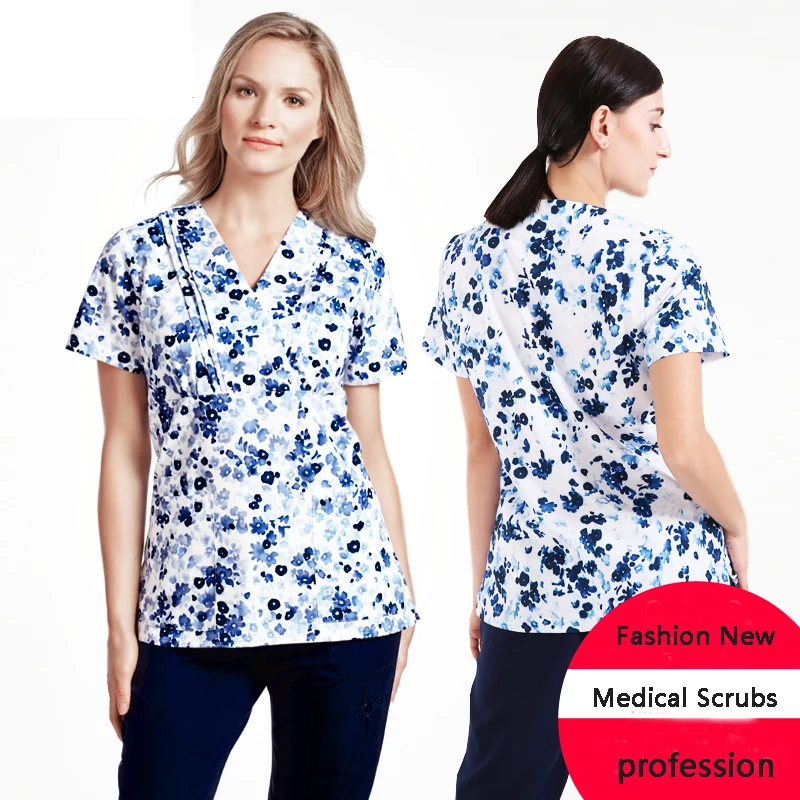 Buy New Design Printed Medical Scrub Sets Short Sleeve