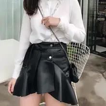 Spring New Arrival Euro-american Style Irregular Skirt Lotus Leaf Hem Fishtail Skirt High-waist Leather Skirt Free Shipping