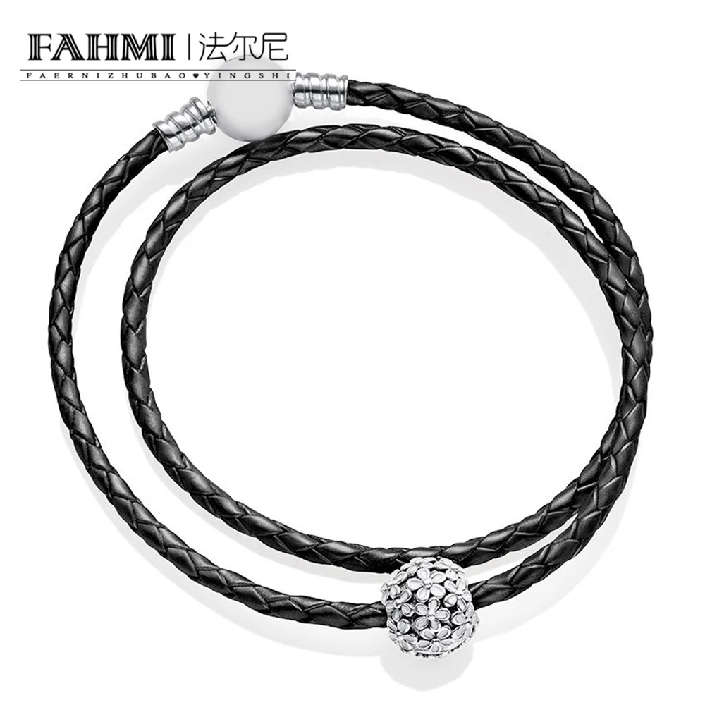 

FAHMI 100%925 Sterling Silver New DARLING DAISY MEADOW CLIP IVORY Black Fashion Double Leather Bracelet Set 791494EN12 590745CIW