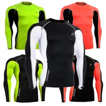 Fashion Men Fitness Tops Compression Workout Tights Long Sleeves Elastic Breathable Quick Dry Wear Tops For Male