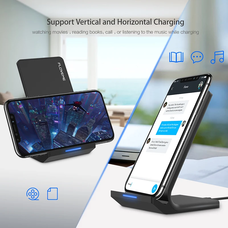 Беспроводное зарядное устройство FLOVEME Qi для iPhone X XS XR 8 10 Вт быстрое USB Samsung Galaxy S8 S9