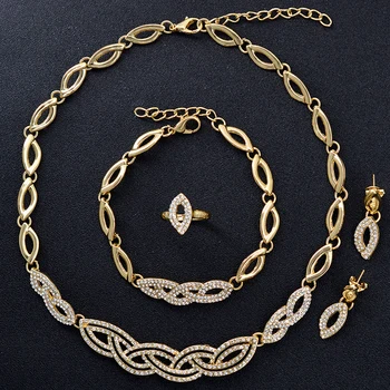 

Sunny Jewelry 2020 Bridal Jewelry Sets High Quality For Women Zircon Feather For Wedding Gift Necklace Earrings Ring Bracelet