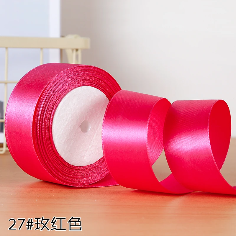 Rose Red 6 мм, 10 мм, 15 мм, 20 мм, 25 мм, 40 мм, 50 мм, шелковые атласные ленты, сделай сам, рукоделие, Рождество, свадьба, день рождения, вечеринка, подарочные упаковочные ленты - Цвет: Rose Red