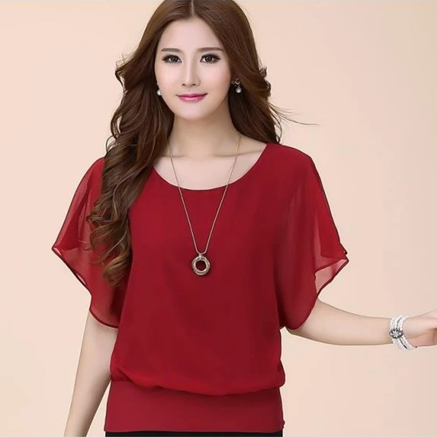 Women Blouse 2019 Summer Casual Plus Size Women Tops Fashion Chiffon Blouse Bat Sleeve Shirt Slim Blusa Feminina ladies blouses