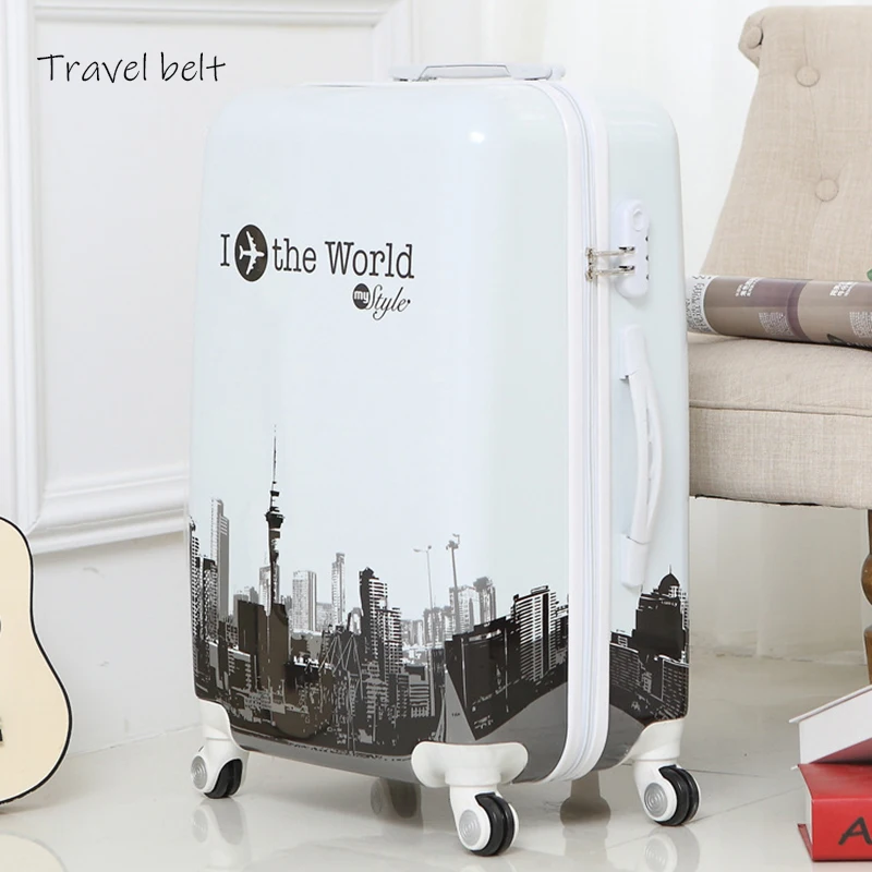 

Travel Belt Fashion Women Retro butterfly 20/24/26 inch Rolling Luggage Spinner Men Travel Bags Suitcase Wheels