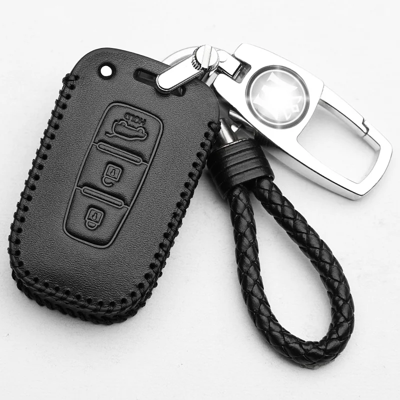 

Car Key Case Leather Cover+Metal keychain For KIA Sportage Sorento Hyundai Ix35 Genesis Veloster Tucson Sonata Elantra 3 Buttons