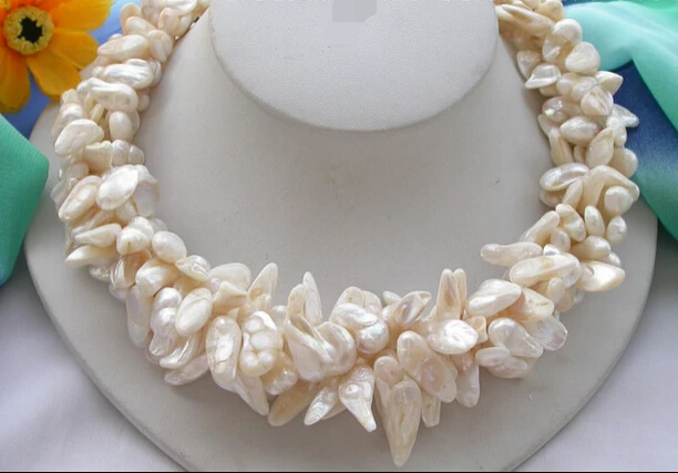 

Miss charm Jew.707 4row baroque white Freshwater cultured pearl NECKLACE AAA
