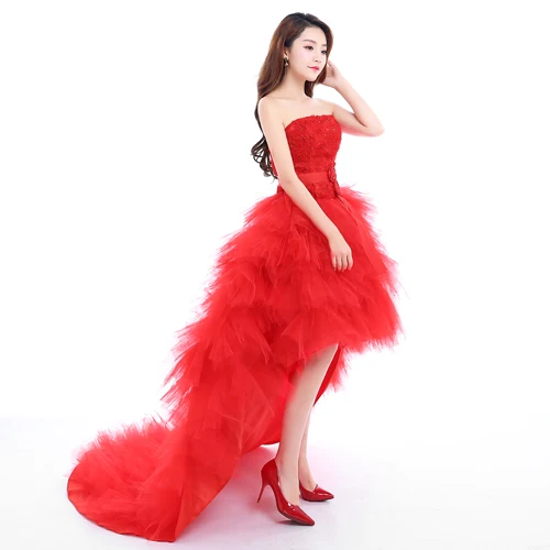 Ladybeauty красное вечернее платье для невесты королевская принцесса платье для выпускного вечера короткий шлейф торжественное платье качественный дизайн вечернее платье - Цвет: Красный